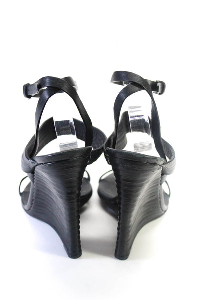 Bottega Veneta Womens Leather Slingbacks Wedge Sandals Black Size 40.5 10.5