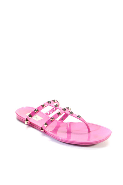 Valentino Garavani Womens Rockstud Thong Slide On Sandals Pink Size 40 10