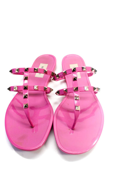 Valentino Garavani Womens Rockstud Thong Slide On Sandals Pink Size 40 10