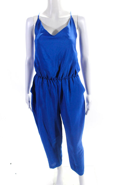 Hutch Womens V-Neck Elastic Waist Sleeveless Tapered Jumpsuit Blue Size M