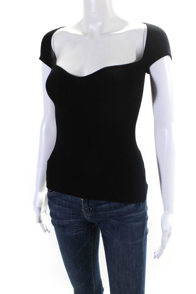 Superdown Womens Black Ribbed Scoop Neck Short Sleeve Blouse Top Size XS