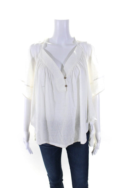 We The Free Womens Button Closure Short Sleeves Shirt White Cotton Size Small