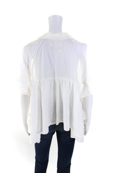 We The Free Womens Button Closure Short Sleeves Shirt White Cotton Size Small