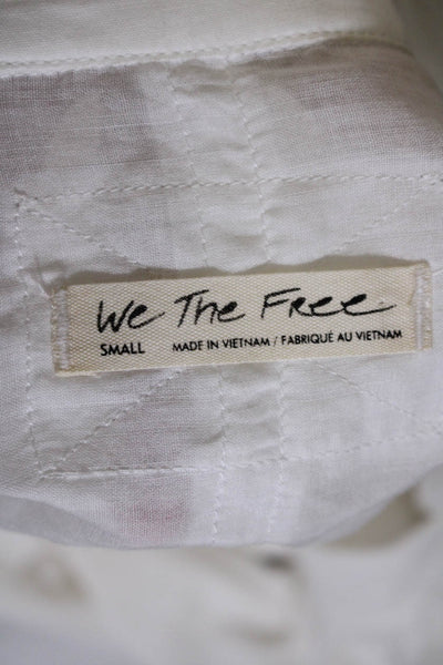 We The Free Womens Button Closure Short Sleeves Shirt White Cotton Size Small