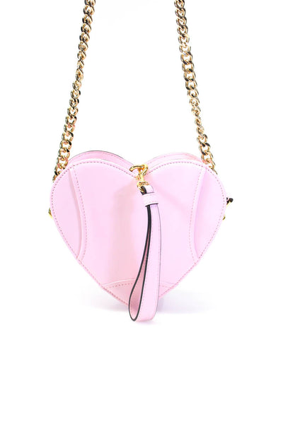 Moschino Womens Leather Gold Tone Heart Crossbody Shoulder Handbag Pink