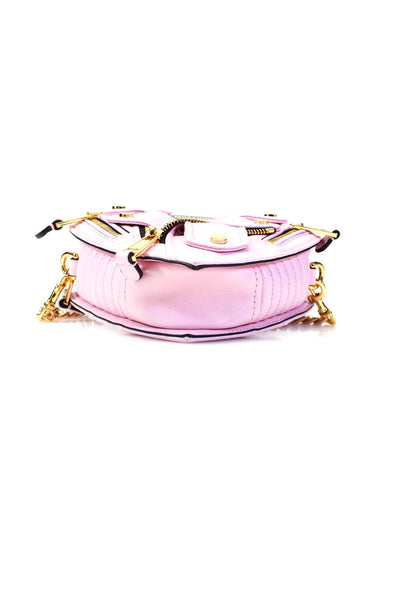 Moschino Womens Leather Gold Tone Heart Crossbody Shoulder Handbag Pink