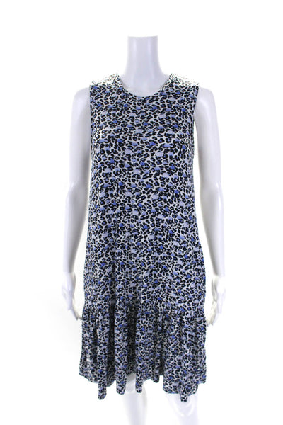 Saint + Sofia Womens Sleeveless Leopard Print Ruffle Shift Dress Blue Size 8