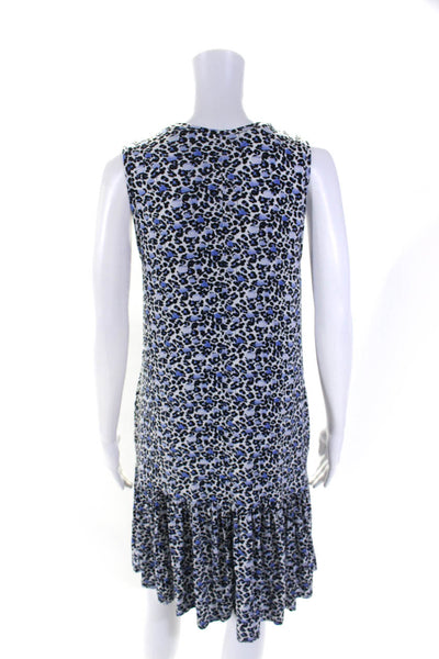 Saint + Sofia Womens Sleeveless Leopard Print Ruffle Shift Dress Blue Size 8