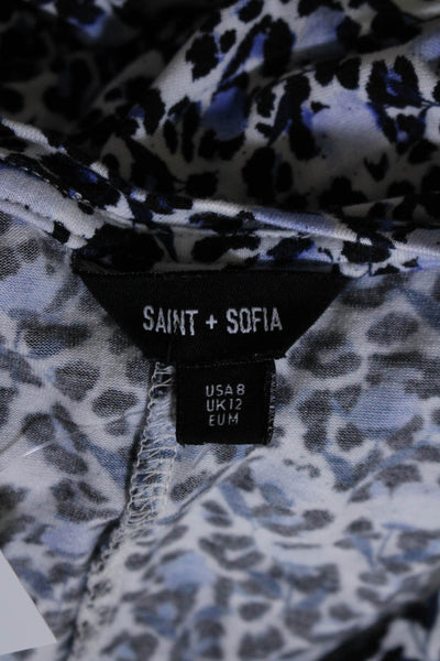 Saint + Sofia Womens Sleeveless Leopard Print Ruffle Shift Dress Blue Size 8