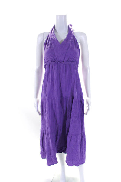 Steve Madden Womens Cotton Sleeveless Halter Tiered Maxi Dress Purple Size M