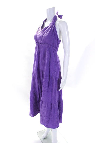 Steve Madden Womens Cotton Sleeveless Halter Tiered Maxi Dress Purple Size M