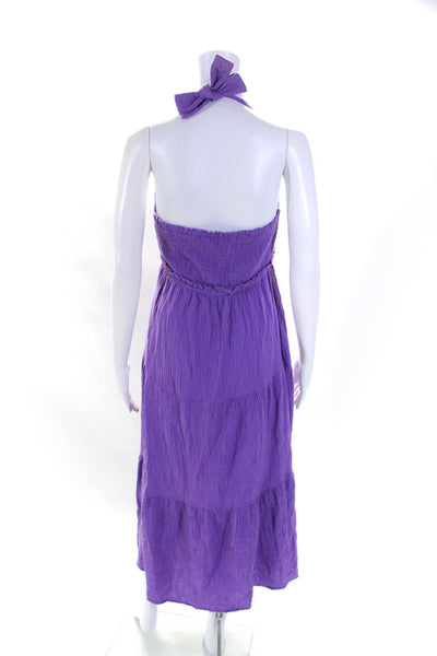 Steve Madden Womens Cotton Sleeveless Halter Tiered Maxi Dress Purple Size M