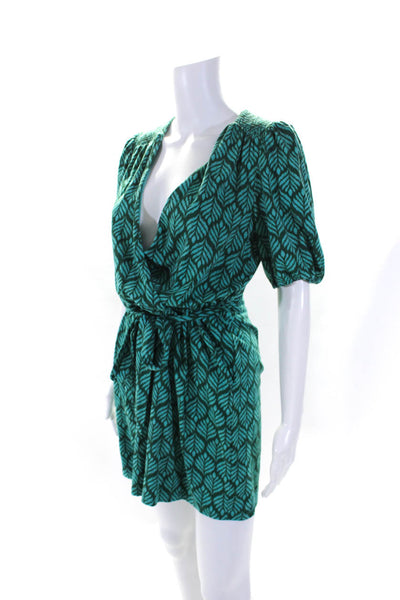 Boden Womens Short Sleeve Abstract Print V Neck Belted Romper Green Size 8