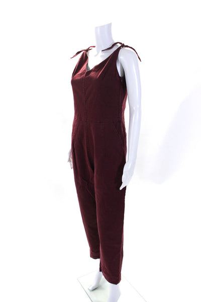 Loup Women's V-Neck Sleeveless Pockets Straight Leg Jumpsuit Burgundy Size M