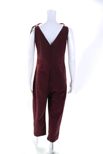 Loup Women's V-Neck Sleeveless Pockets Straight Leg Jumpsuit Burgundy Size M