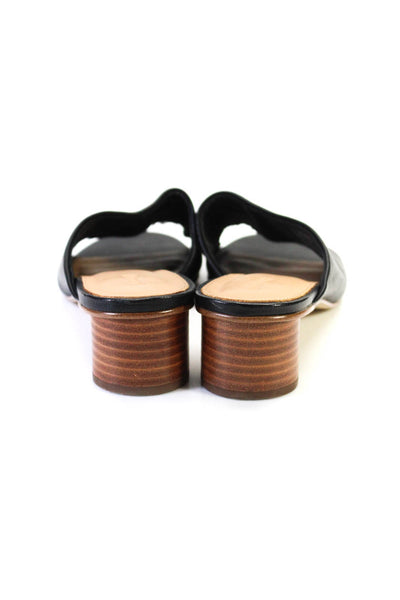 Soludos Women's Open Toe Leather Block Heels Slip-On Sandals Black Size 7.5