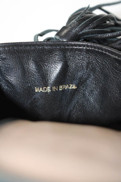Loeffler Randall Women's Tassel Block Heels Leather Sandals Black Size 7.5