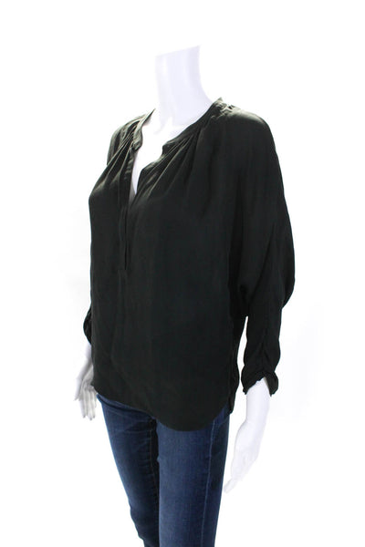 Pharaoh Womens Silk Long Dolan Sleeve V Neck Blouse Dark Green Size 1