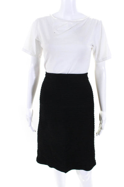 Tadashi Shoji Womens Pleated Knee Length Pencil Skirt Black Size L