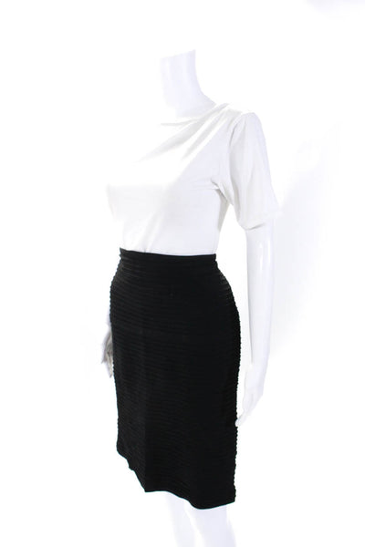 Tadashi Shoji Womens Pleated Knee Length Pencil Skirt Black Size L