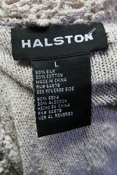 Halston Womens Silk Open Knit Overlay Button Up Cardigan Sweater Tan Size L