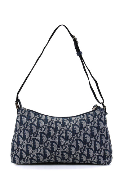Christian Dior Women's Zip Closure Monogram Trotter Handbag Blue Size S