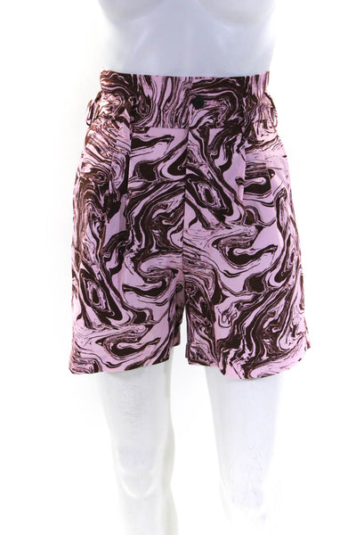Toga Pulla Womens Marble Print High Rise Shorts Pink Brown Cotton Size EUR 34
