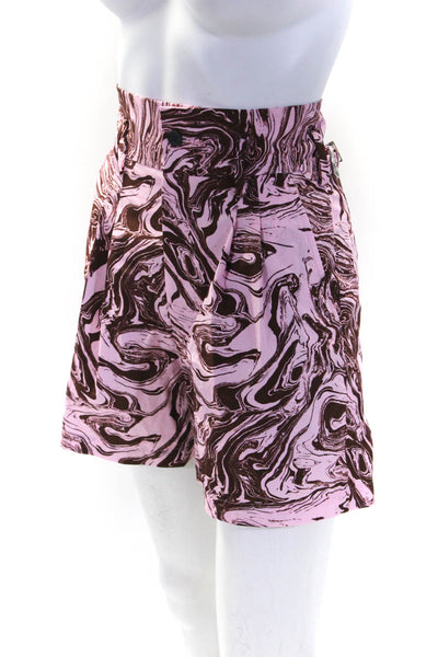 Toga Pulla Womens Marble Print High Rise Shorts Pink Brown Cotton Size EUR 34