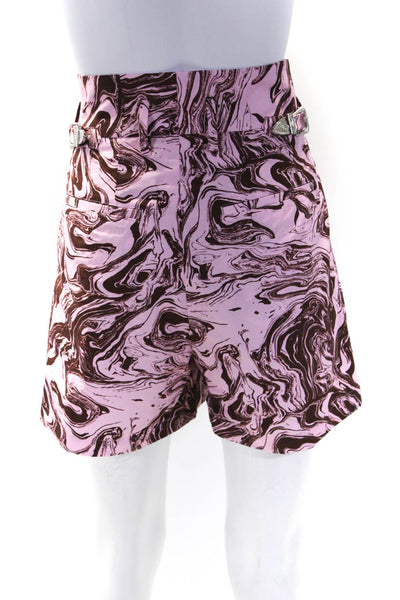 Toga Pulla Womens Marble Print High Rise Shorts Pink Brown Cotton Size EUR 34