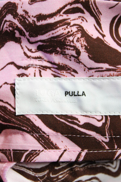 Toga Pulla Womens Marble Print High Rise Shorts Pink Brown Cotton Size EUR 34