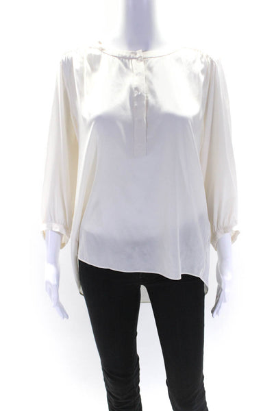 Rag & Bone Womens Silk Half Button Down Long Sleeves Blouse White Size Small