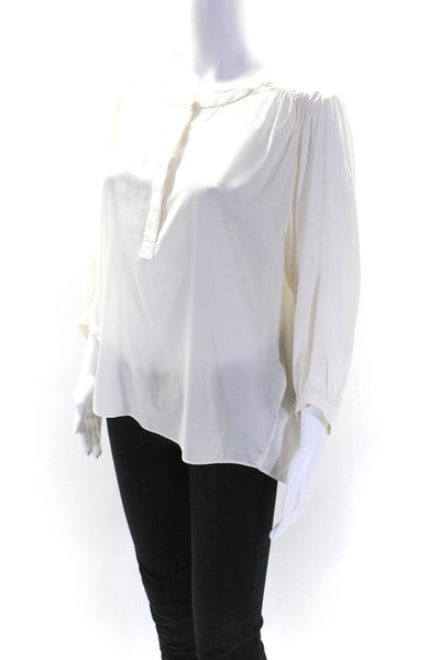 Rag & Bone Womens Silk Half Button Down Long Sleeves Blouse White Size Small