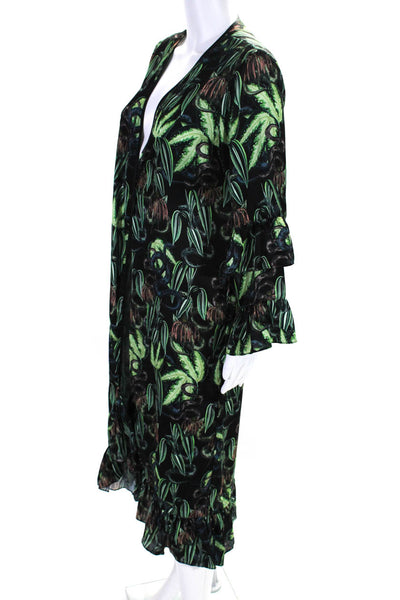 Lobo. Rosa Womens Printed Long Sleeves Robe Wrap Dress Black Size One Size