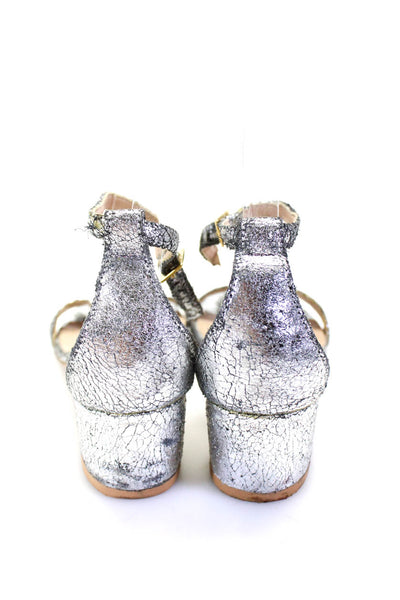 Brother Vellies Womens Metallic Leather Ankle Strap Low Heels Silver Size 39 9