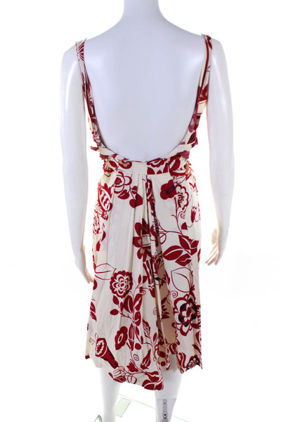 Moschino Womens Cotton Floral Printed A-Line Midi Dress Beige & Red Size 8