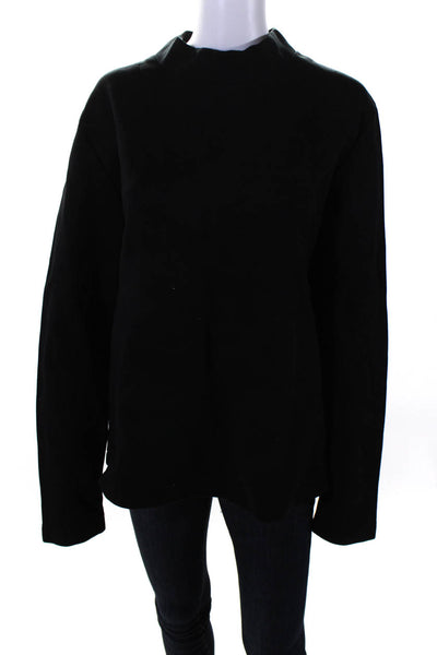 COS Womens Cotton Jersey Knit Mock Neck Long Sleeve Tee T-Shirt Black Size M