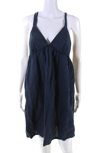 Vince Womens Blue V-Neck Sleeveless Pockets Mini Dress Size 2