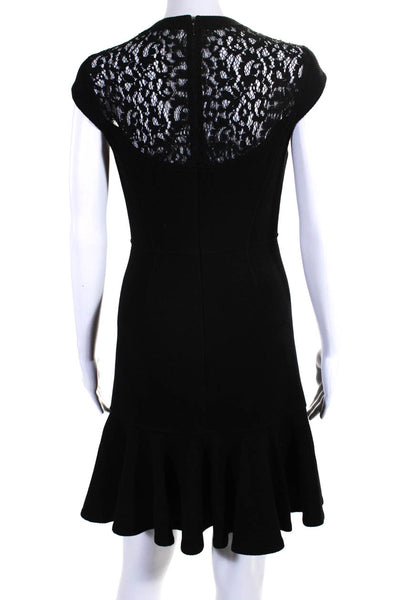 Rebecca Taylor Womens Back Zip Lace Trim Cap Sleeve Woven Dress Black Size 0