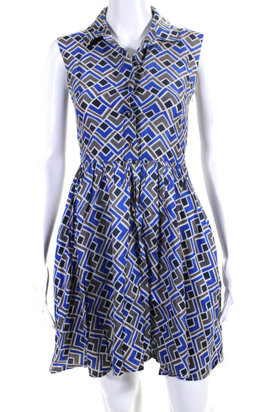 Kate Spade New York Womens Sleeveless Collared Printed Dress Gray Blue Size 2