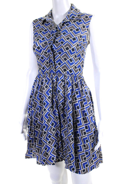 Kate Spade New York Womens Sleeveless Collared Printed Dress Gray Blue Size 2