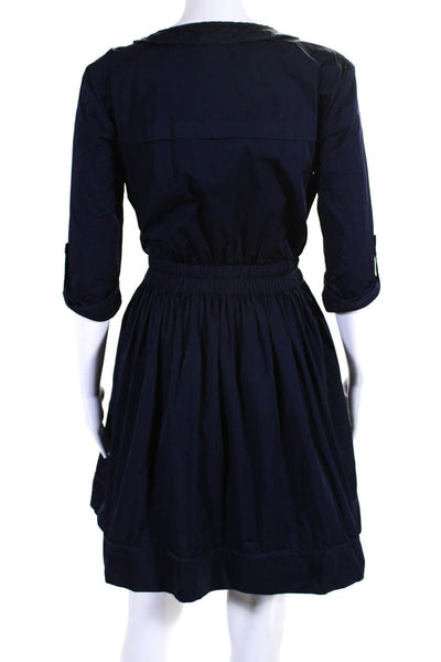 Mulberry Womens Front Zip Crew Neck 3/4 Sleeve A Line Dress Navy Blue Size 4