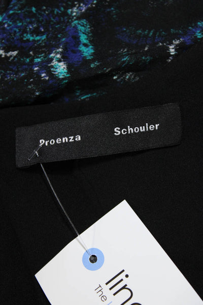 Proenza Schouler Womens Long Sleeve V Neck Abstract Silk Dress Blue Multi Size 2