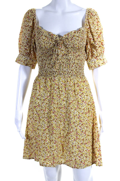 Faithfull The Brand Womens Floral Print Short Sleeves A Line Dress Yellow Size 8