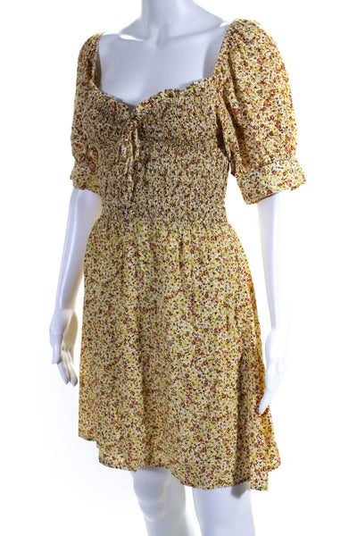 Faithfull The Brand Womens Floral Print Short Sleeves A Line Dress Yellow Size 8