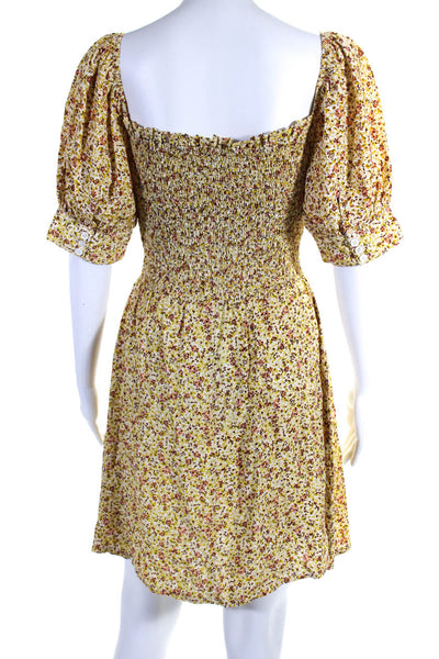 Faithfull The Brand Womens Floral Print Short Sleeves A Line Dress Yellow Size 8