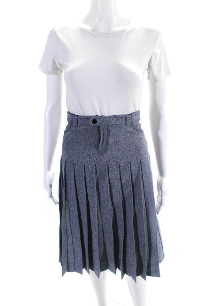 Apparalel Womens Buttoned Pleated Zipped High Waist A-Line Skirt Blue SIze L