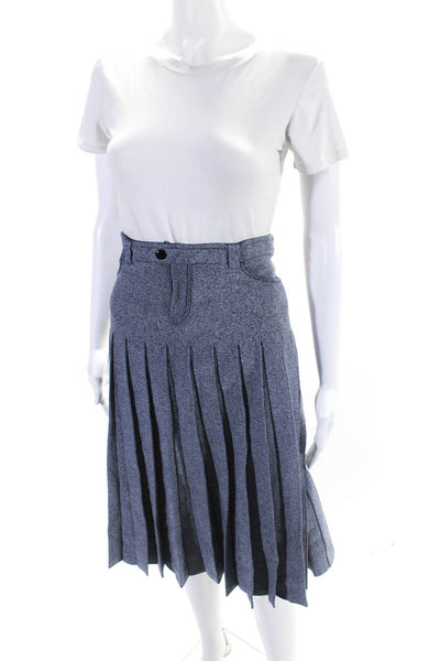 Apparalel Womens Buttoned Pleated Zipped High Waist A-Line Skirt Blue SIze L