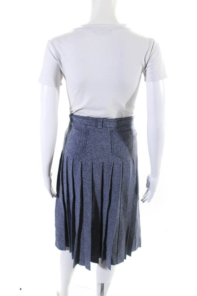 Apparalel Womens Buttoned Pleated Zipped High Waist A-Line Skirt Blue SIze L