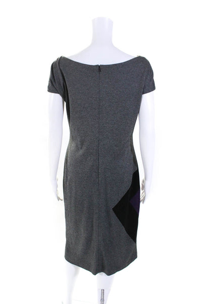 Landero Womens Gray Printed Boat Neck Cap Sleeve Shift Dress Size 8