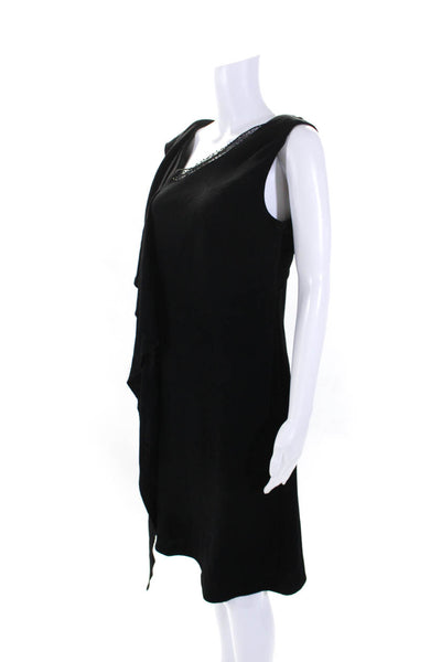 Pamella Roland Womens Black Mesh Trim Ruffle Detail Shift Dress Size 10